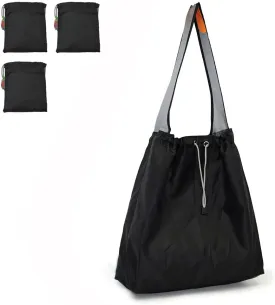 3 Pack Ripstop Nylon Foldable Reusable Grocery Shopping Bag with Pouch & Inner Pocket, Draw-String