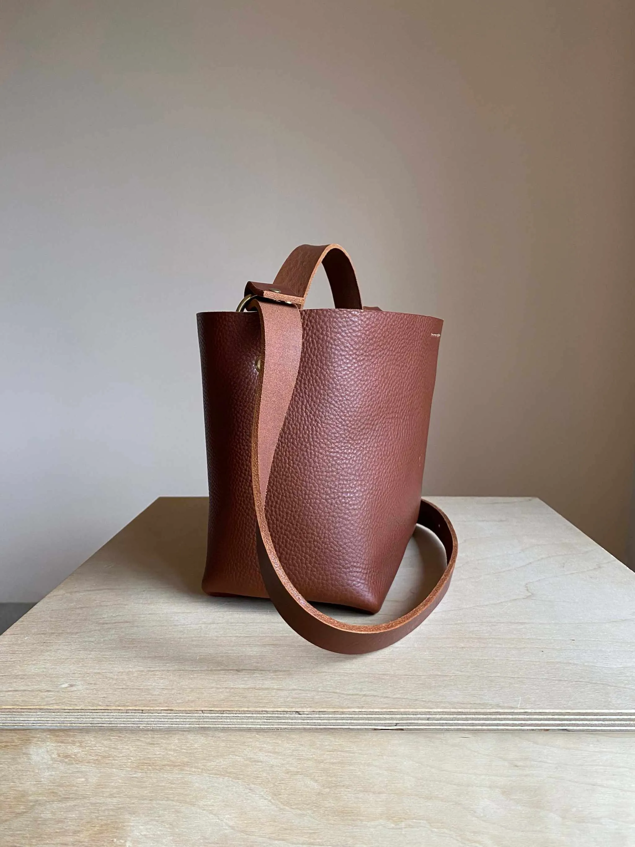 Basket Mini Leather Tote Bag in Black, Tan or Natural