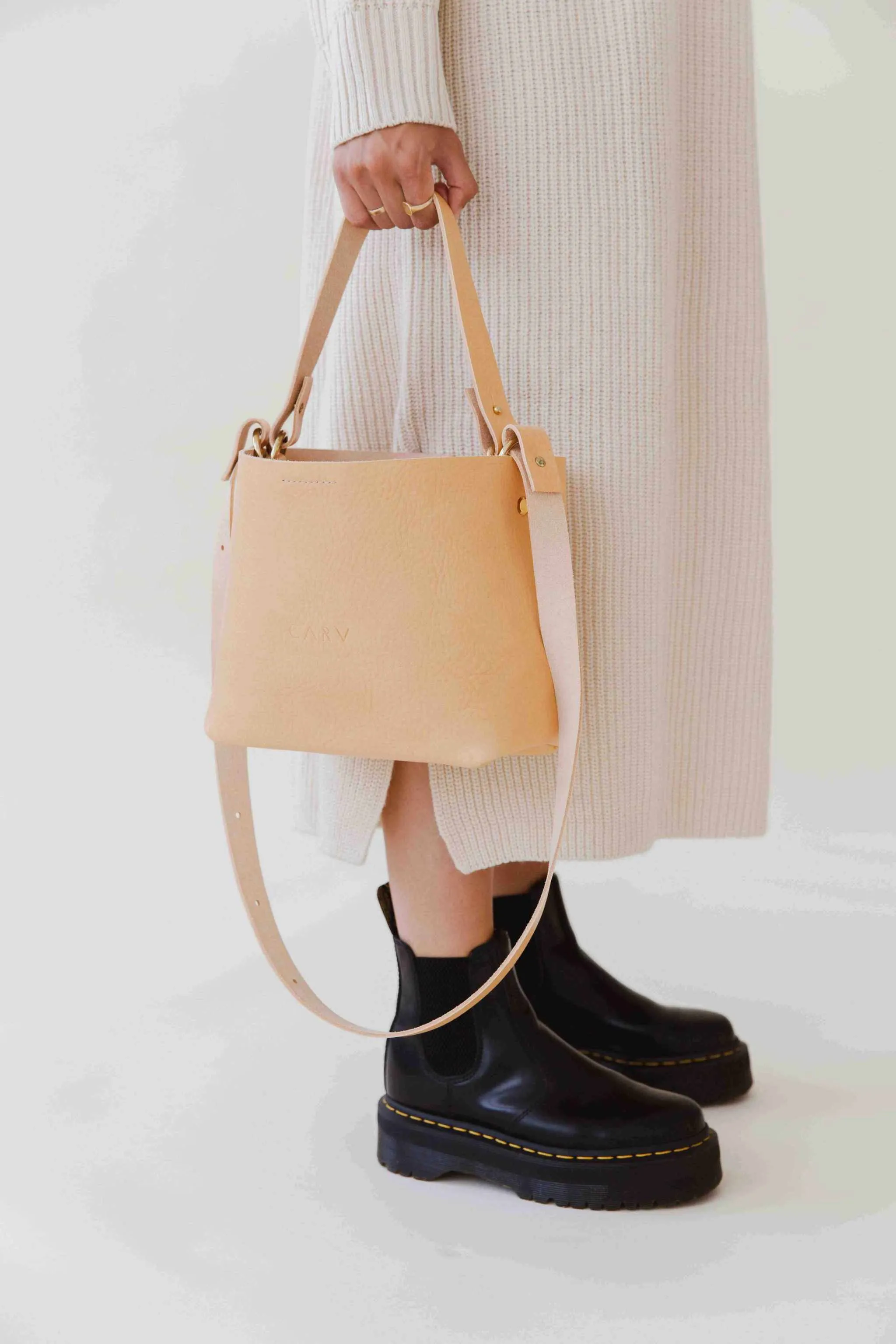 Basket Mini Leather Tote Bag in Black, Tan or Natural