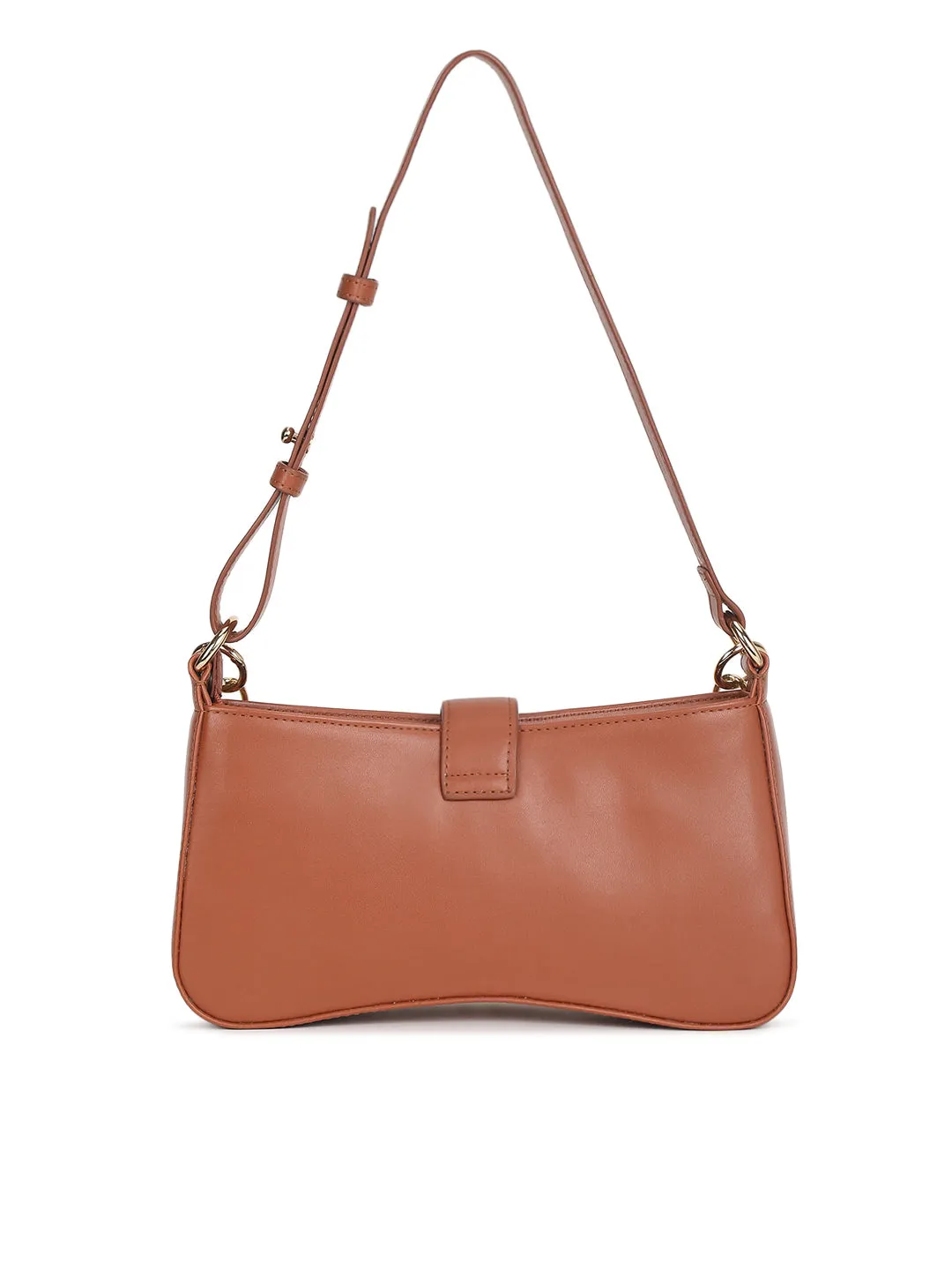 Berrylush Women Solid Brown PU Cut-Work Zipper-Up Structured Regular Shoulder Bag