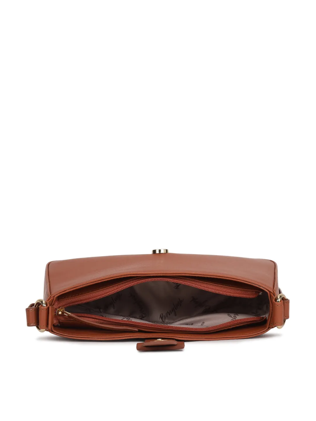 Berrylush Women Solid Brown PU Cut-Work Zipper-Up Structured Regular Shoulder Bag