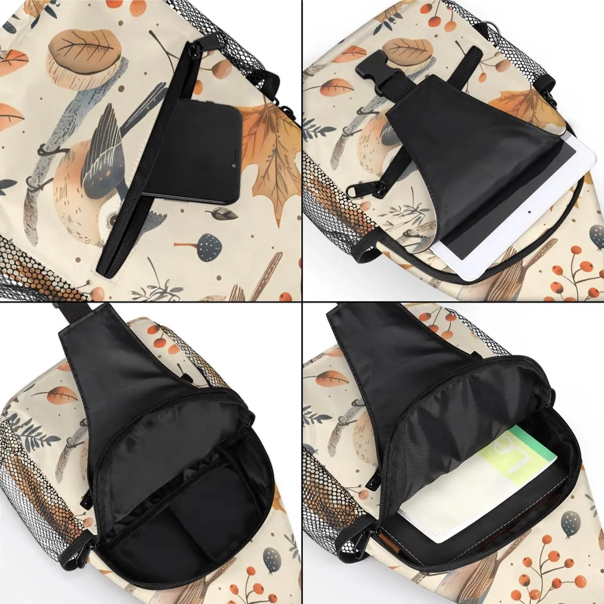 Bird Sling Bag for Women Men Fanny Pack Small Sling Backpack Maple Leaves Bird Crossbody Bag Chest Bag Casual Daypack for Work Travel Hiking