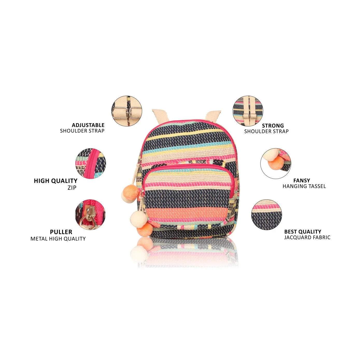 Black & Multi Women / Kids Backpack Small Size