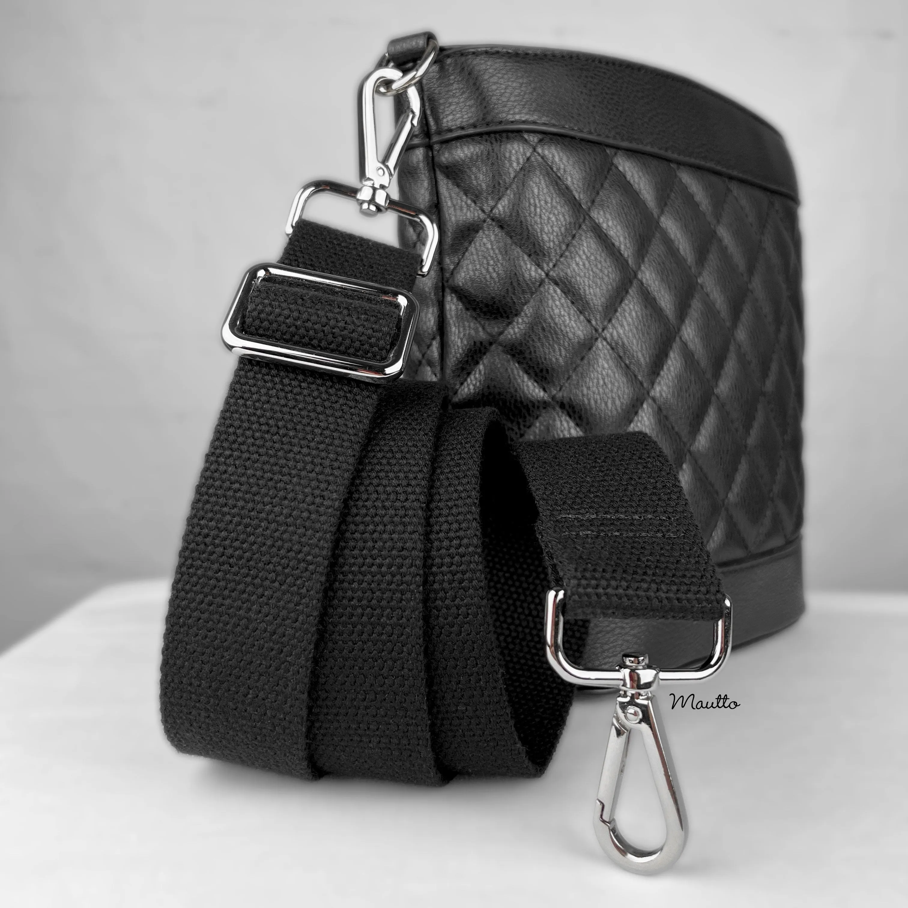 Black Heavy-duty Fabric Bag Strap (Adjustable 32-56" Shoulder to Crossbody Length) - Thick Cotton Canvas Woven Material 1.5" Wide