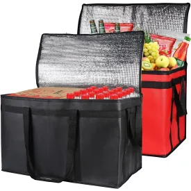 Bodaon 2-Pack Insulated Food Delivery Bag, XXX-Large Meal Grocery Tote Insulation Bag for Hot and cold Food, Commercial, Large Capacity Reusable Warming Bag, Black   Red