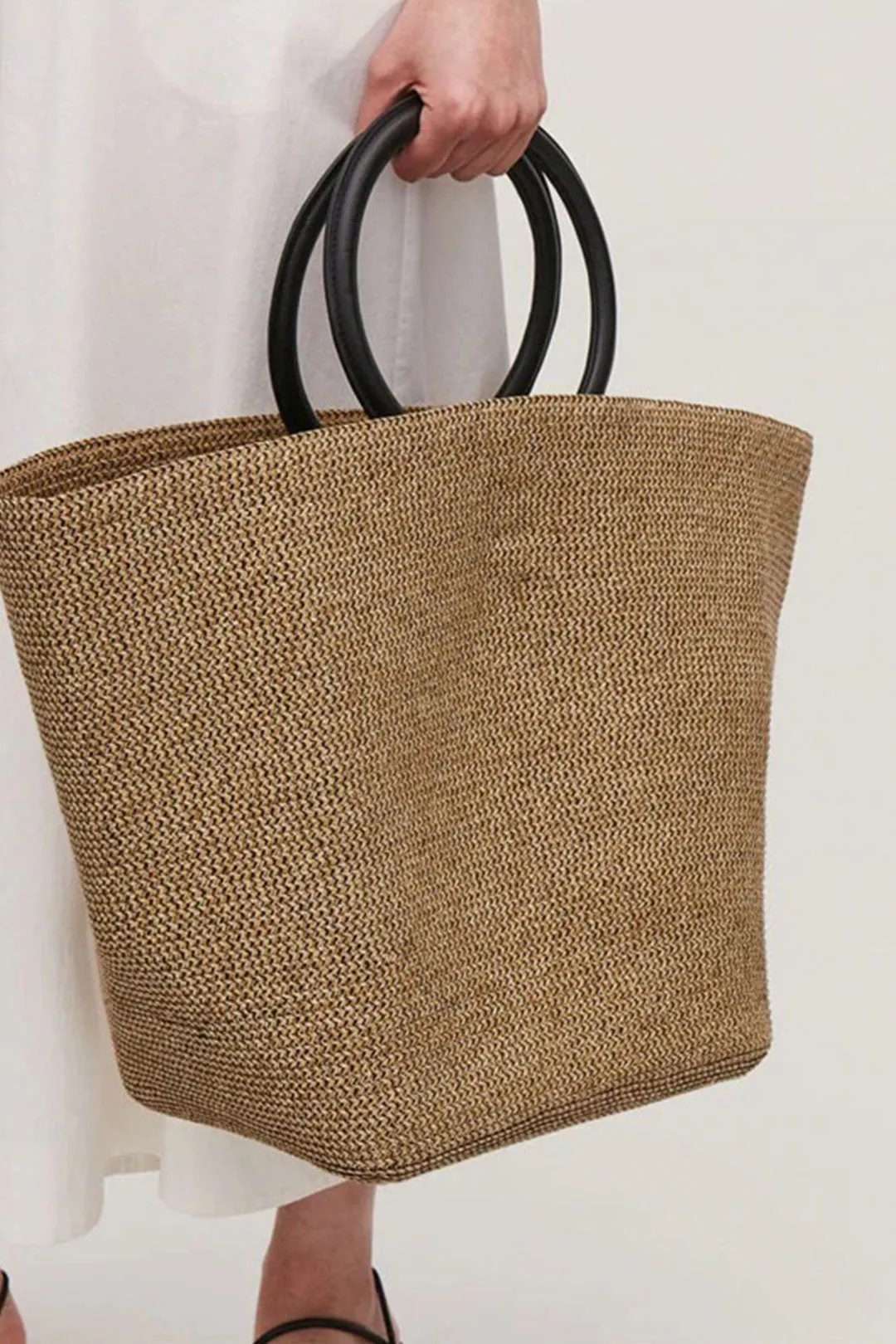 Boho Bag, Woven Grass Straw Absket Bag, Black Handle