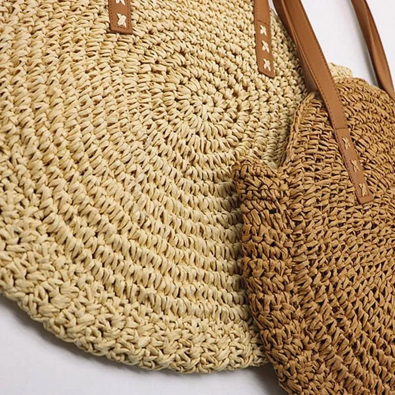 Boho Bag, Woven  Straw Rope Tote Bag, Brown and Ivory Helen (2 sizes)