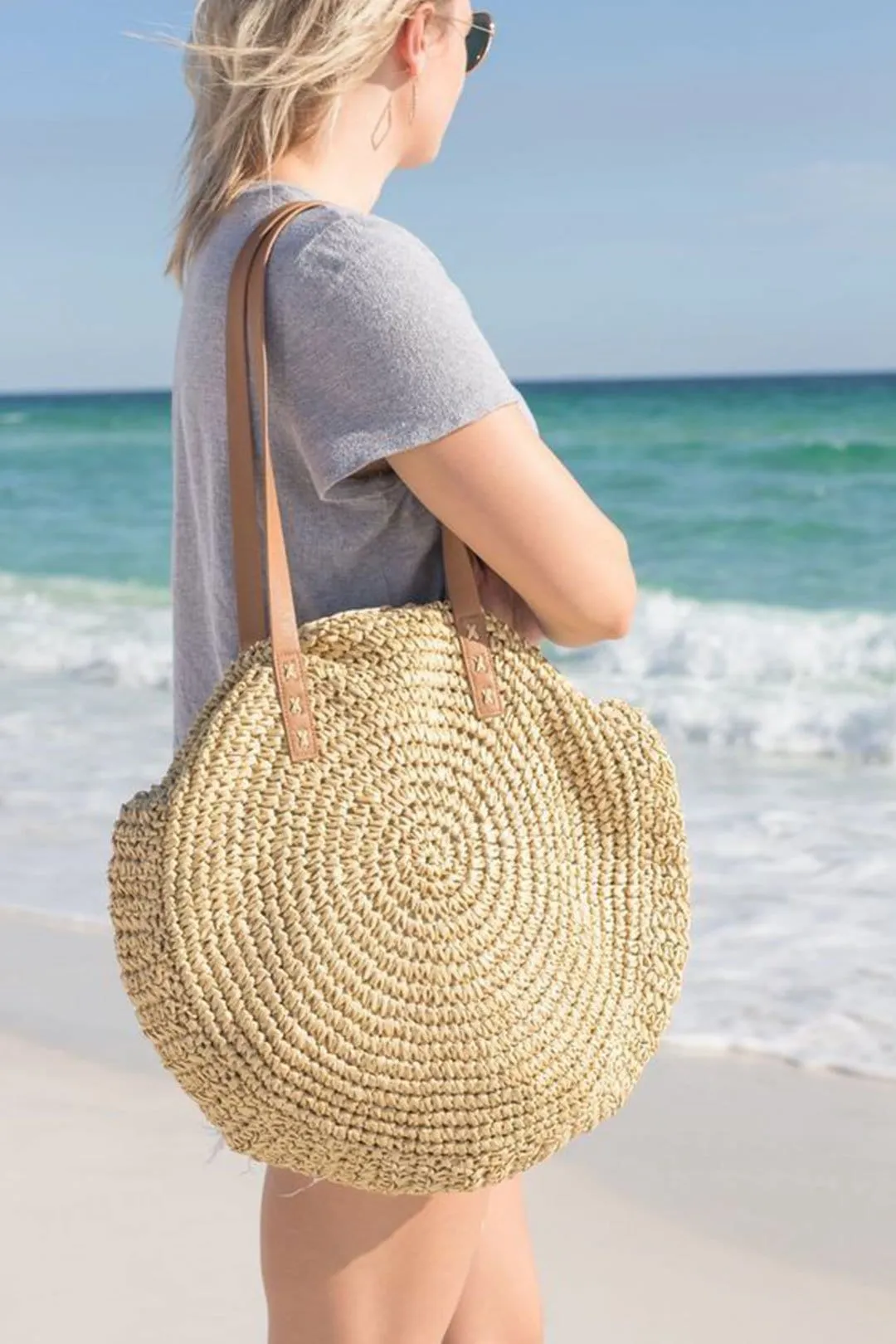 Boho Bag, Woven  Straw Rope Tote Bag, Brown and Ivory Helen (2 sizes)