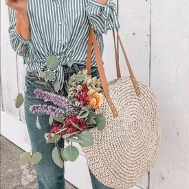 Boho Bag, Woven  Straw Rope Tote Bag, Brown and Ivory Helen (2 sizes)