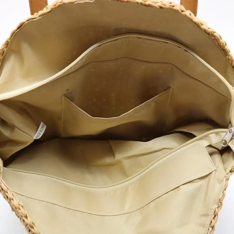 Boho Bag, Woven  Straw Rope Tote Bag, Brown and Ivory Helen (2 sizes)