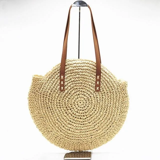 Boho Bag, Woven  Straw Rope Tote Bag, Brown and Ivory Helen (2 sizes)