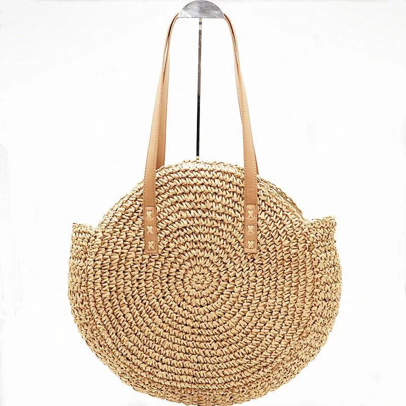 Boho Bag, Woven  Straw Rope Tote Bag, Brown and Ivory Helen (2 sizes)
