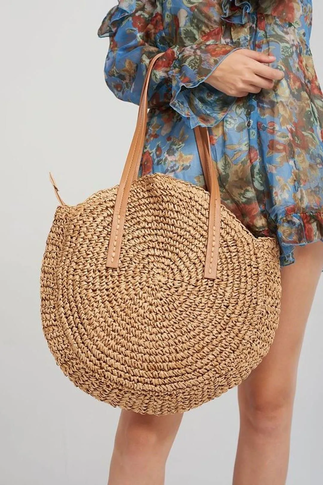 Boho Bag, Woven  Straw Rope Tote Bag, Brown and Ivory Helen (2 sizes)