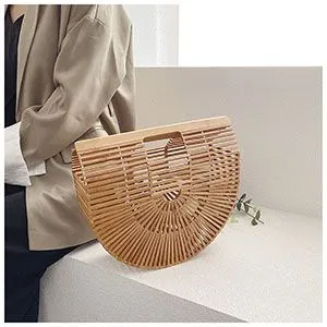 Boho Handmade Round Woven Handbag Bali Rattan Crossbody Beach Bag