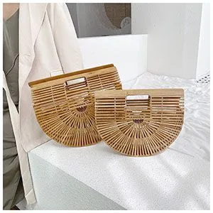 Boho Handmade Round Woven Handbag Bali Rattan Crossbody Beach Bag