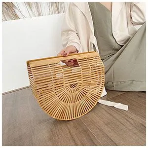 Boho Handmade Round Woven Handbag Bali Rattan Crossbody Beach Bag
