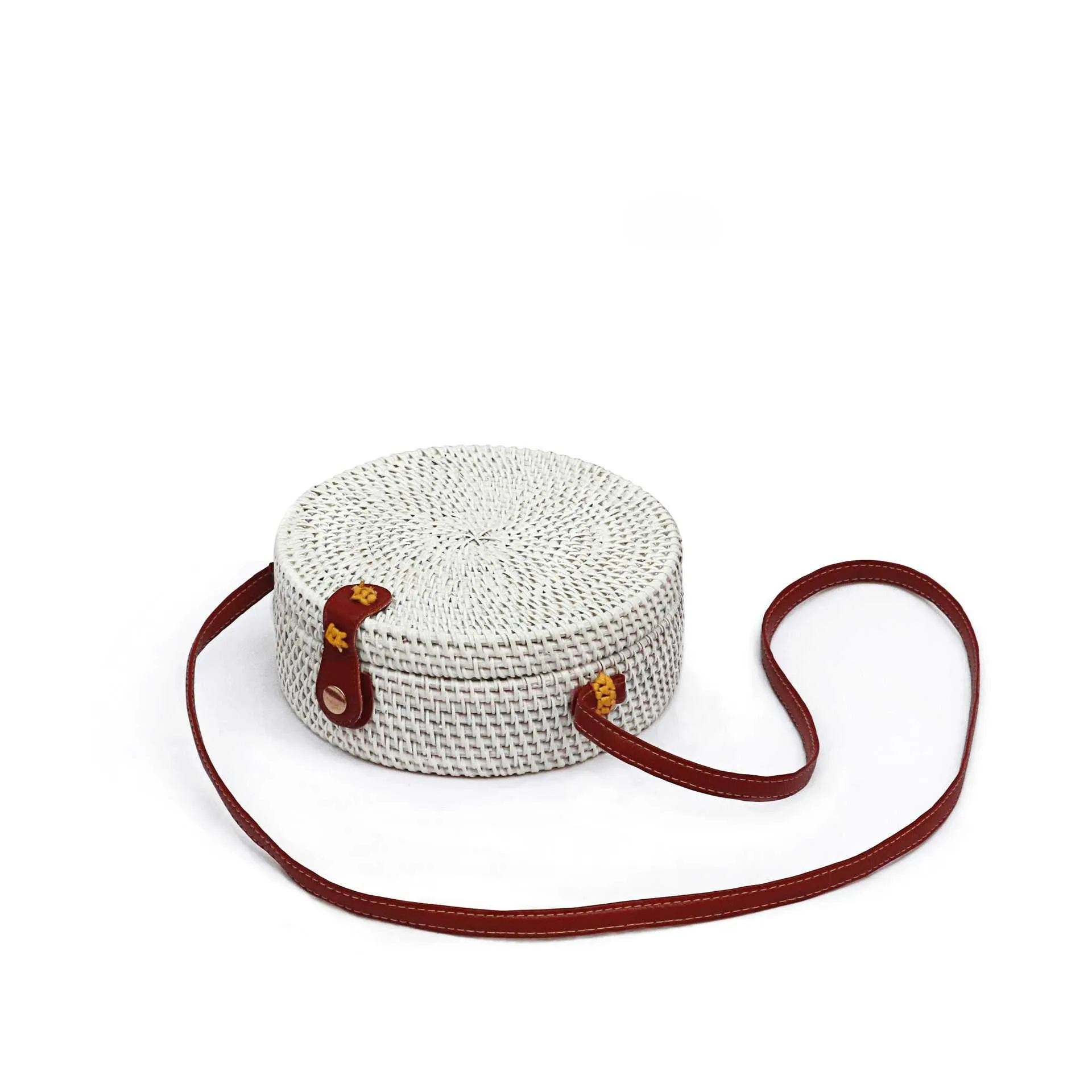 Boho Handmade Round Woven Handbag Bali Rattan Crossbody Beach Bag