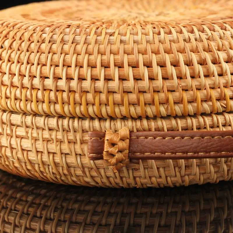 Boho Handmade Round Woven Handbag Bali Rattan Crossbody Beach Bag