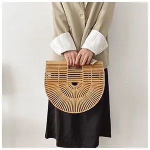 Boho Handmade Round Woven Handbag Bali Rattan Crossbody Beach Bag