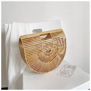 Boho Handmade Round Woven Handbag Bali Rattan Crossbody Beach Bag