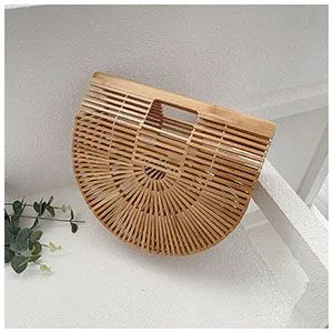 Boho Handmade Round Woven Handbag Bali Rattan Crossbody Beach Bag