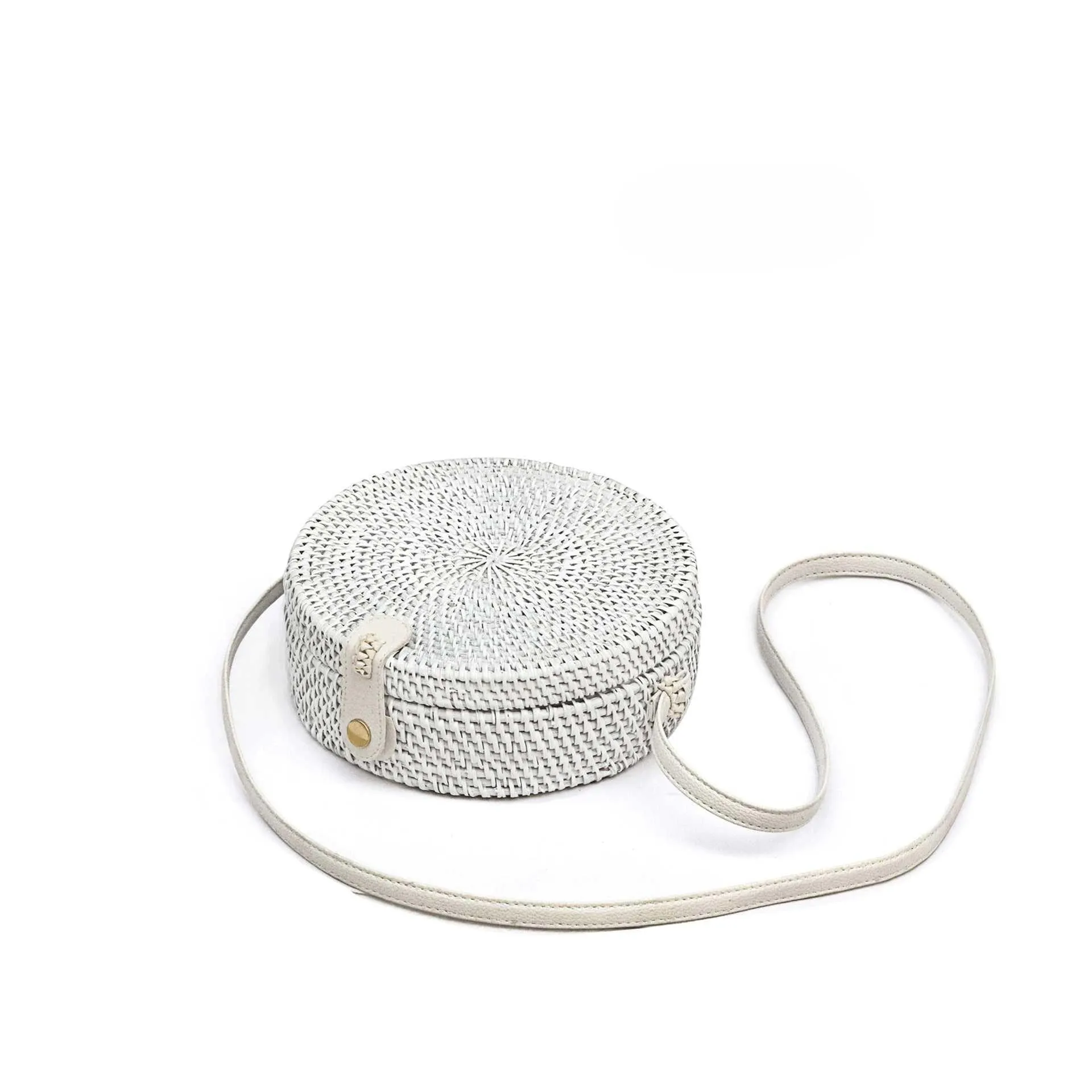 Boho Handmade Round Woven Handbag Bali Rattan Crossbody Beach Bag