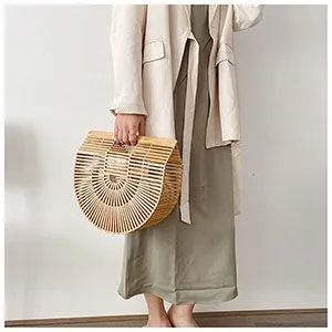 Boho Handmade Round Woven Handbag Bali Rattan Crossbody Beach Bag