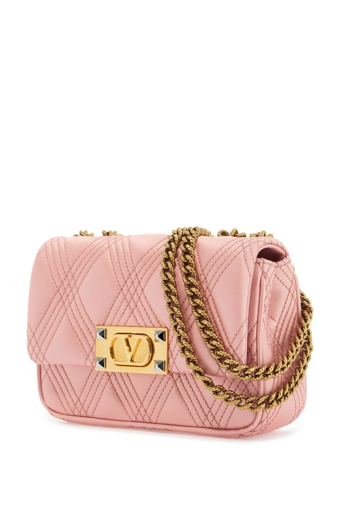 Borsa A Spalla Small Rock-chic Rosa Geranio In Pelle