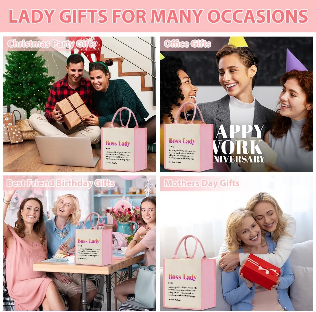 Boss Lady Gifts for Women Boss Day Christmas Birthday Gifts for Bosses Leadership Reusable Tote Bag Beach Grocery Bags