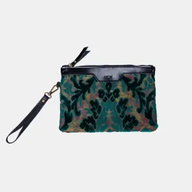 Burnout Velvet Jade Green Wristlet Clutch