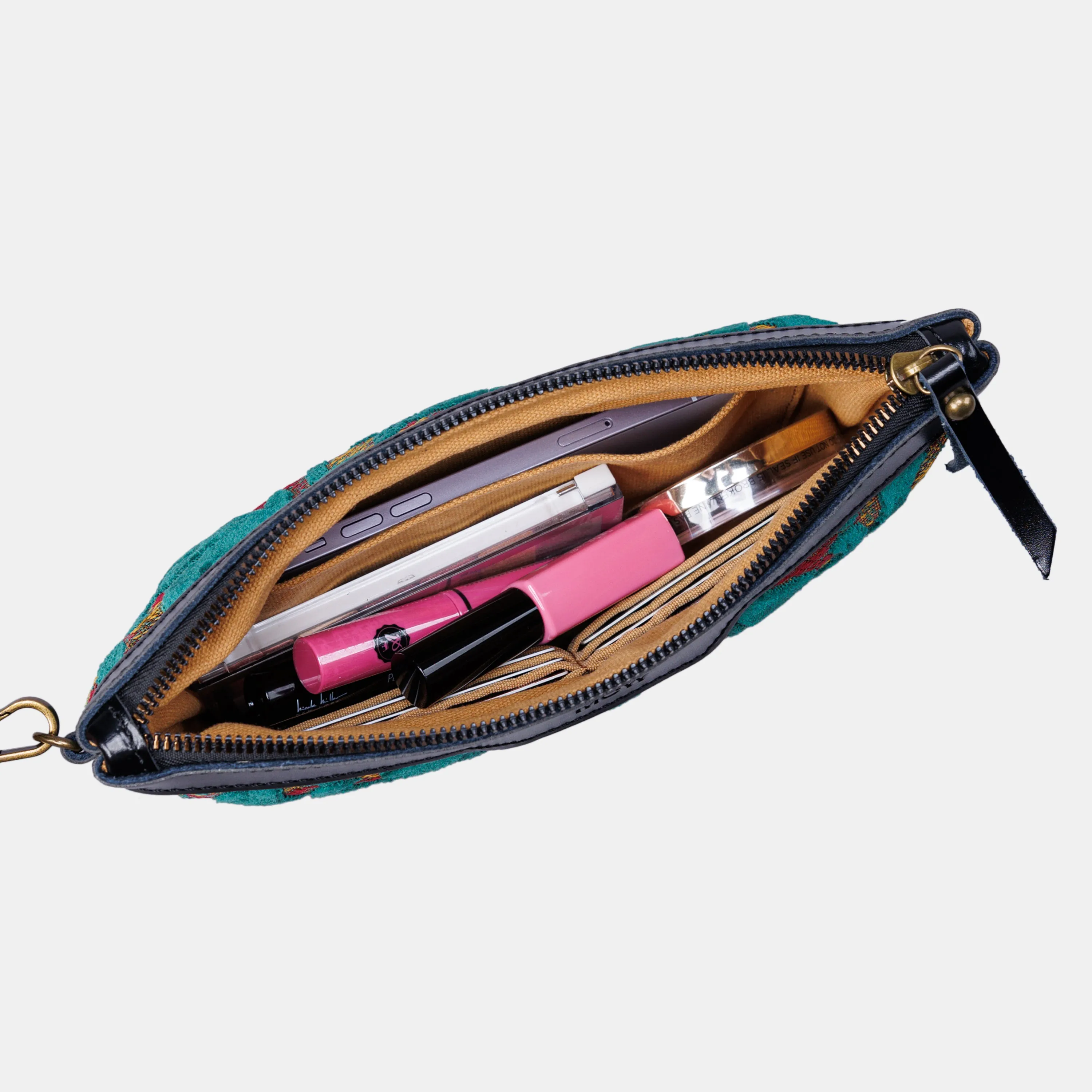 Burnout Velvet Jade Green Wristlet Clutch
