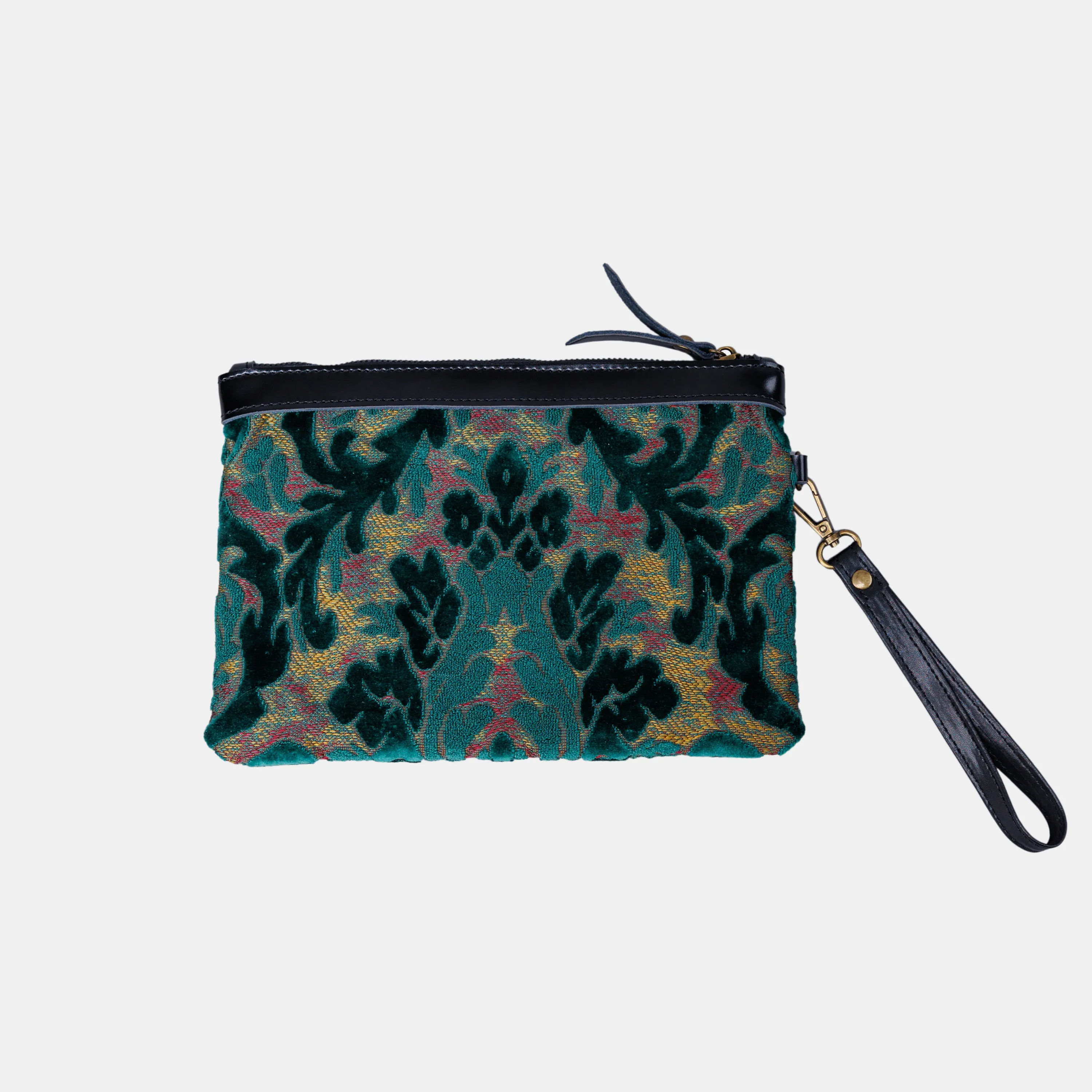 Burnout Velvet Jade Green Wristlet Clutch