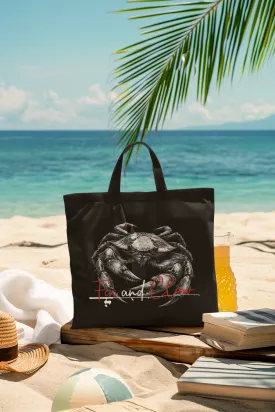 Canvas tote bag featuring the Fin and Claw Dungeness Crab design