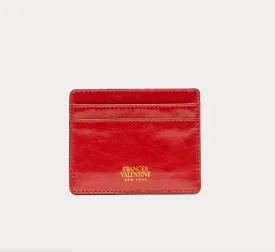 Card Case Crinkled Leather Leather Red