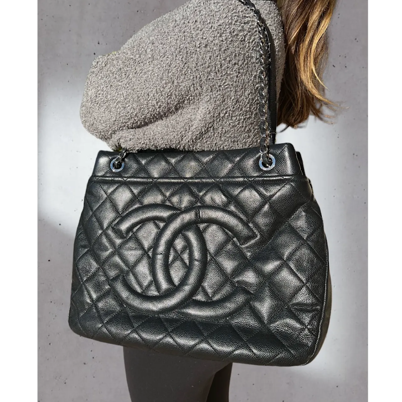 Chanel bag Black Quilted Caviar Timeless Soft Shopper Tote