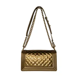 Chanel Bag Metallic Patent Calfskin Quilted Medium Boy Bag