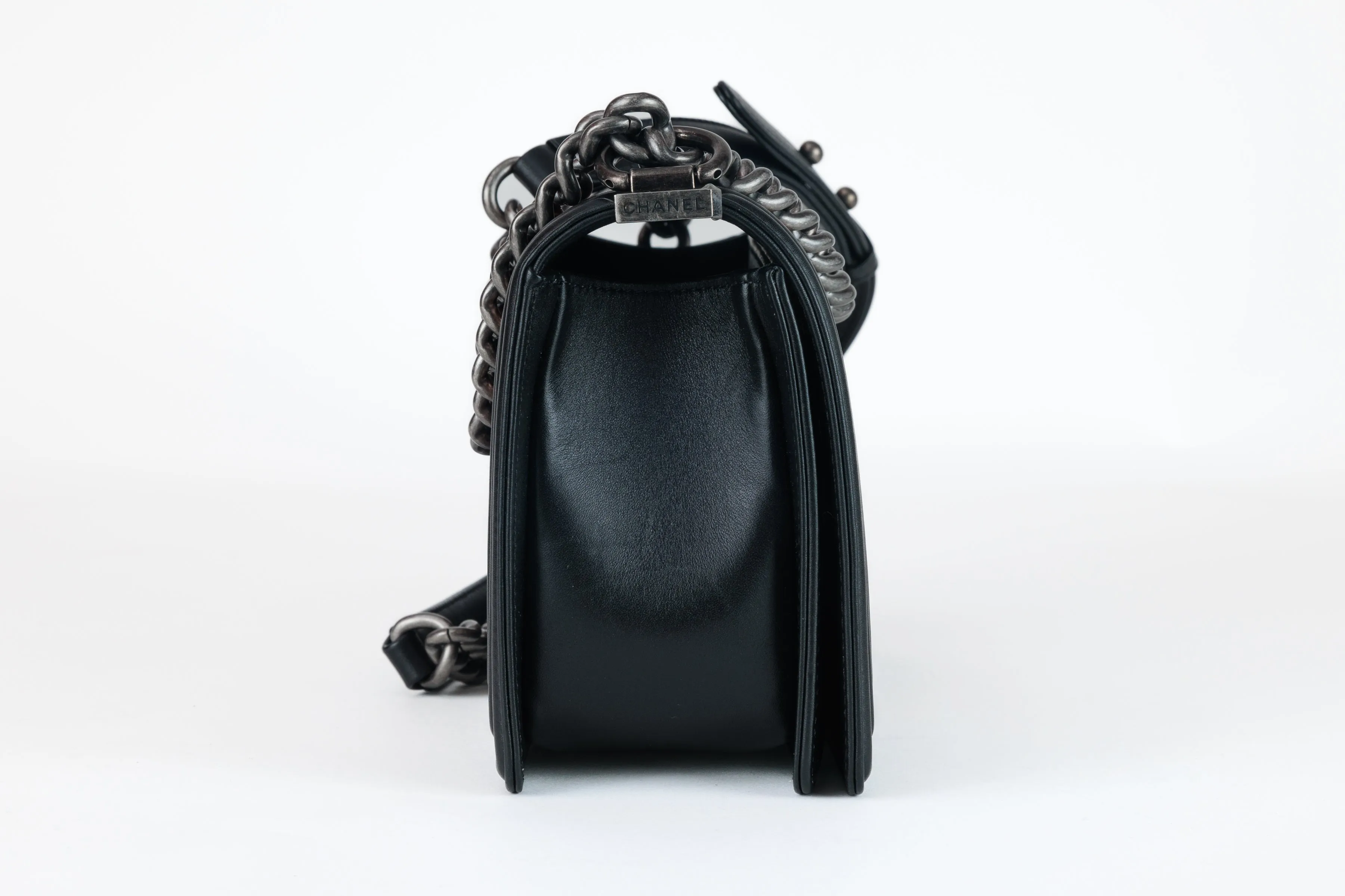 Chanel Black Metallic Copper Canvas Medium Boy Bag with Ruthenium Hardware