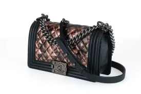Chanel Black Metallic Copper Canvas Medium Boy Bag with Ruthenium Hardware