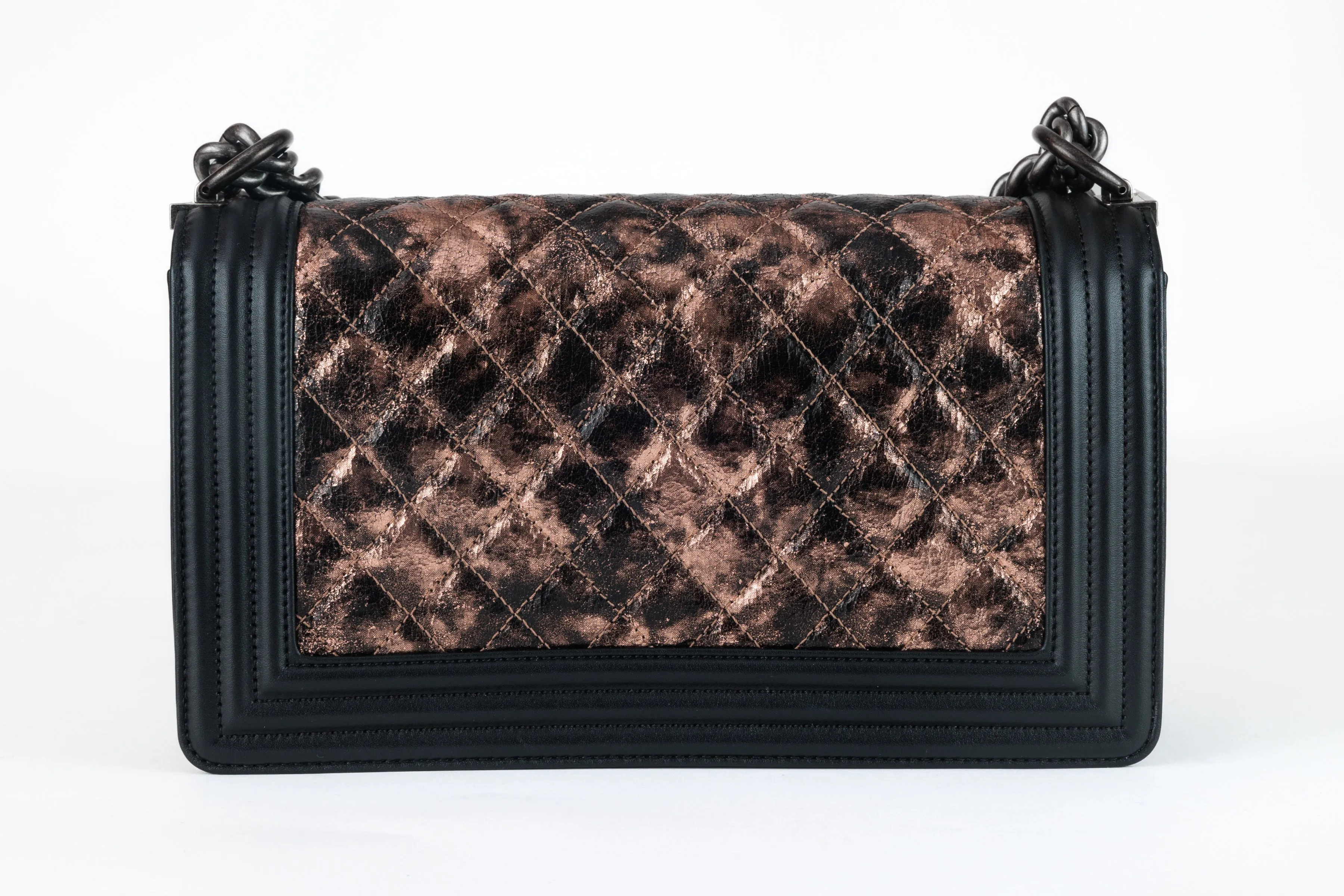 Chanel Black Metallic Copper Canvas Medium Boy Bag with Ruthenium Hardware