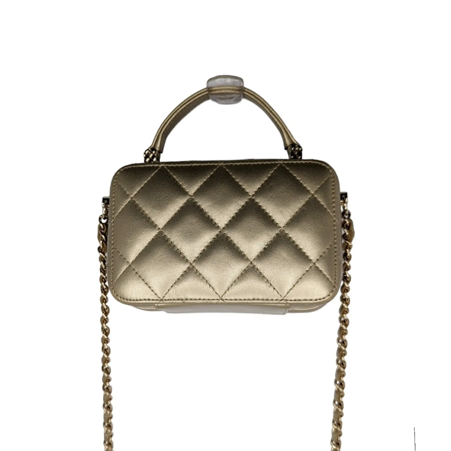 Chanel Metallic Lambskin Quilted Top Handle Vanity Case Gold