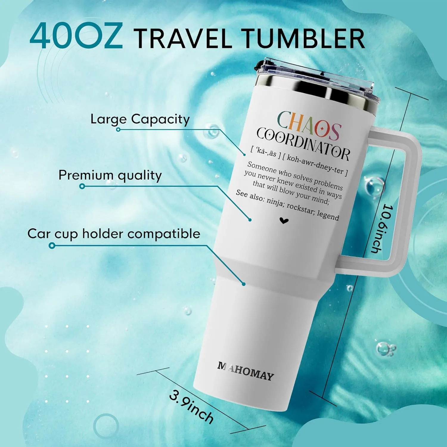 Chaos Coordinator Gifts - Stainless Steel Tumbler With Handle 40oz for Birthday, Thank You, Christmas - Women, Mom, Coworker, Manager, Teacher, Boss