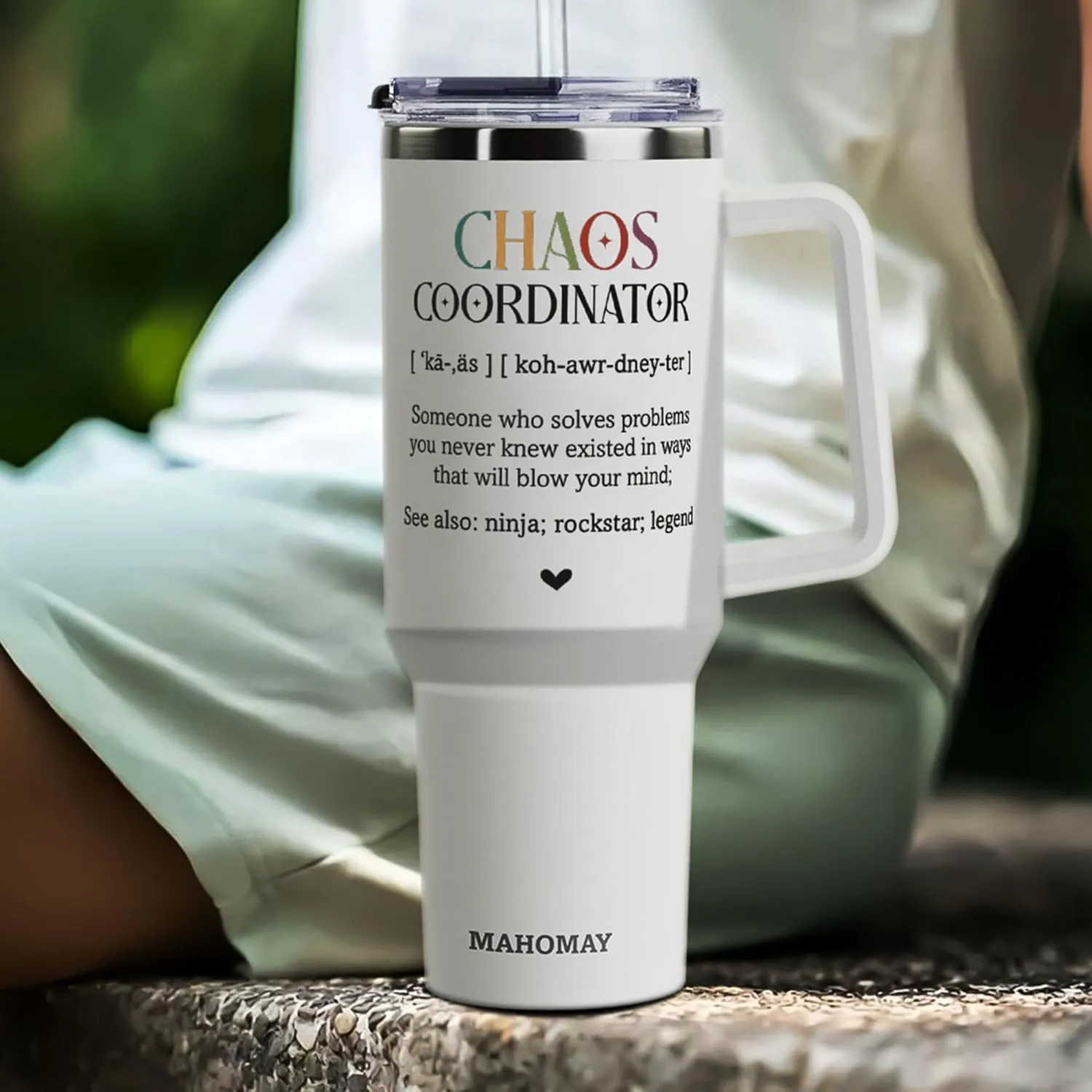 Chaos Coordinator Gifts - Stainless Steel Tumbler With Handle 40oz for Birthday, Thank You, Christmas - Women, Mom, Coworker, Manager, Teacher, Boss