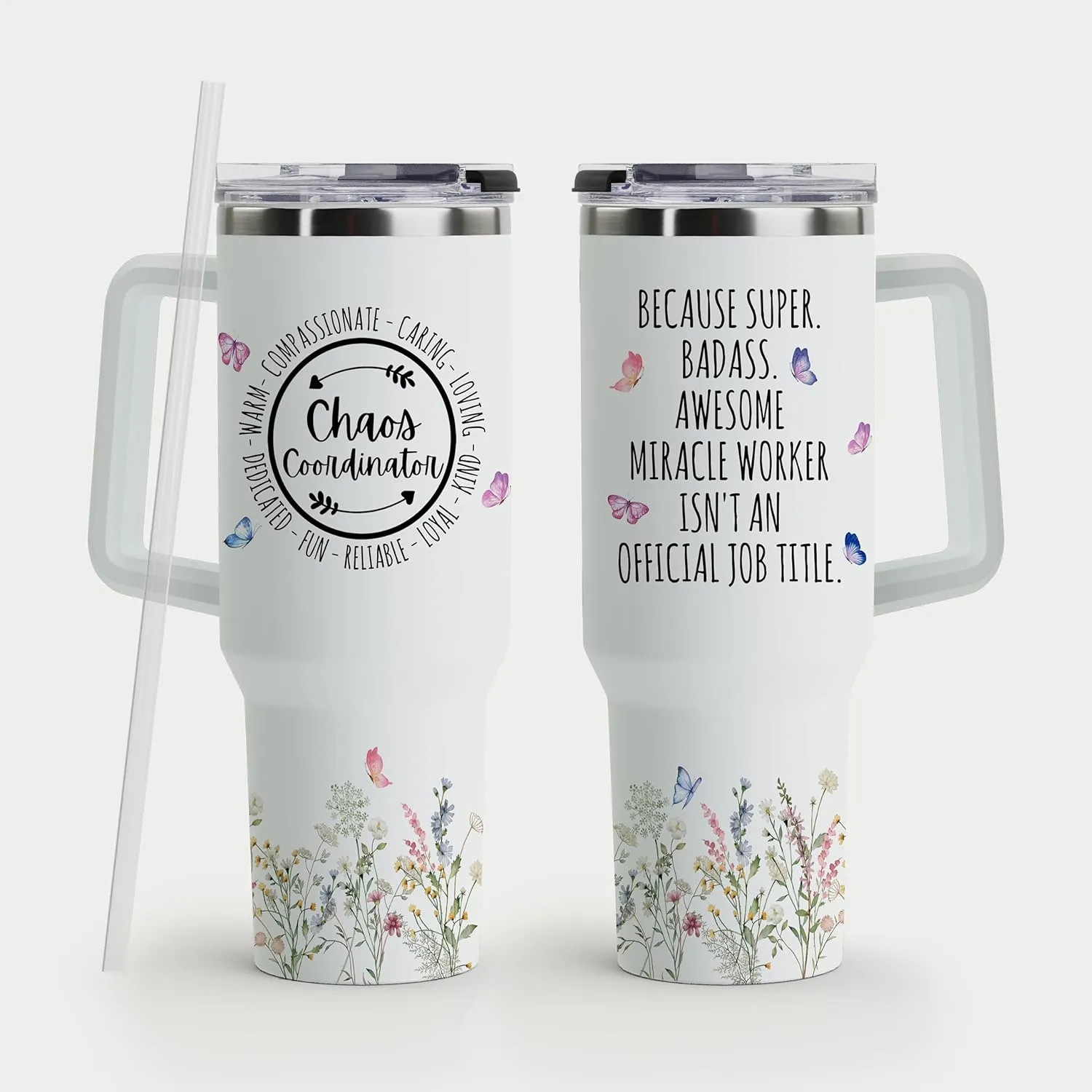 Chaos Coordinator Stainless Steel Tumbler with Handle and Straw - 40oz - Birthday, Christmas, Thank You Gifts for Women, Teacher, Mom, Coworker, Manager, Boss