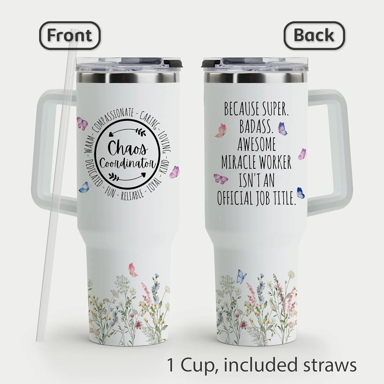 Chaos Coordinator Stainless Steel Tumbler with Handle and Straw - 40oz - Birthday, Christmas, Thank You Gifts for Women, Teacher, Mom, Coworker, Manager, Boss