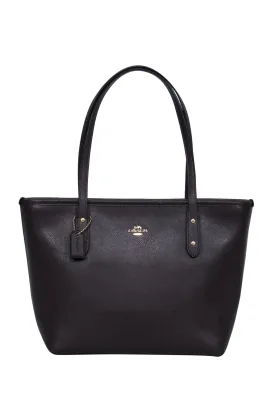 Coach - Deep Plum Textured Leather Mini Tote Bag