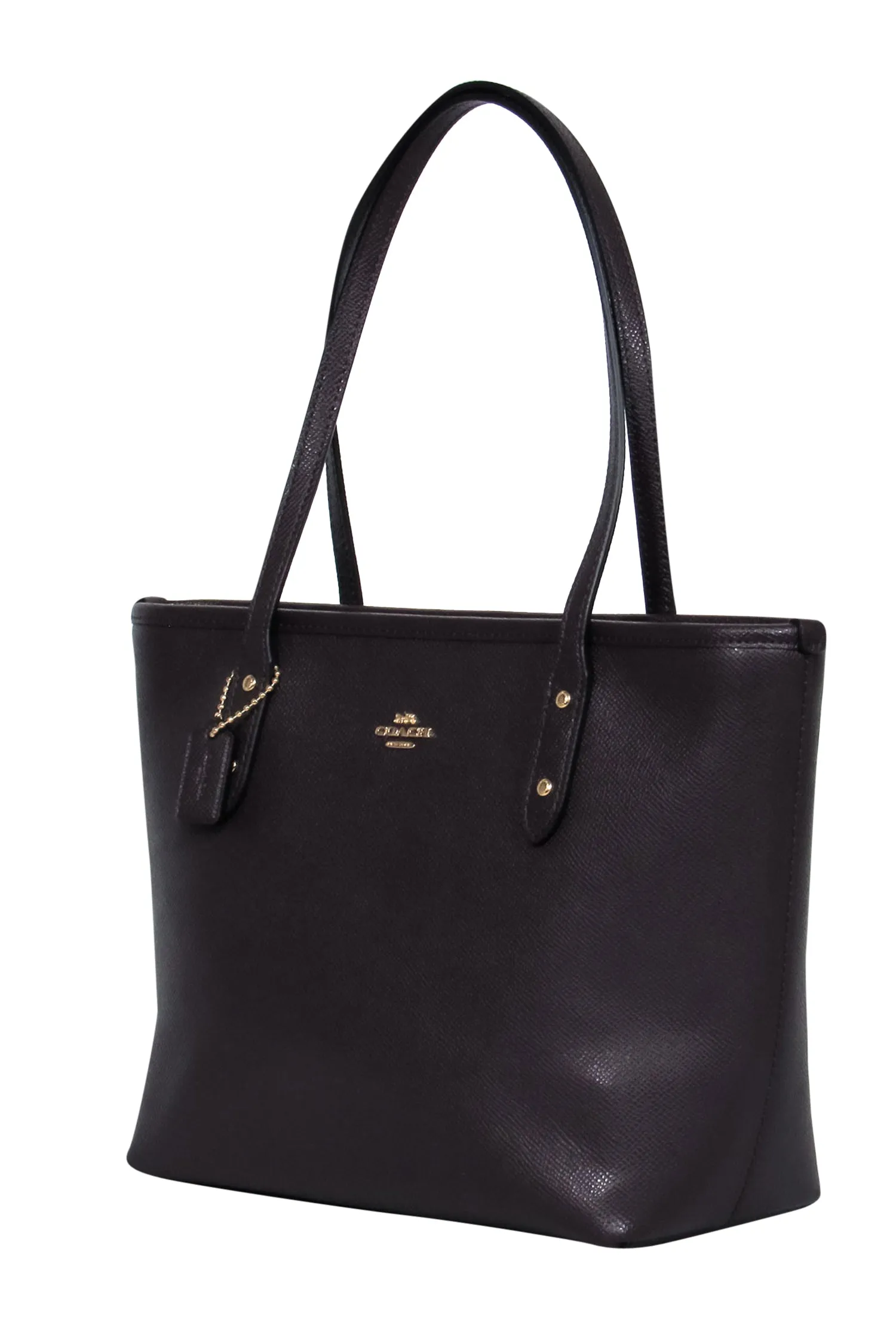 Coach - Deep Plum Textured Leather Mini Tote Bag