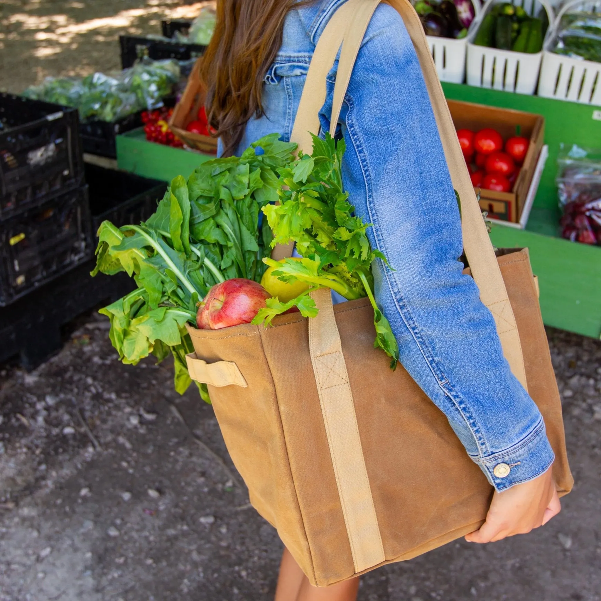 COLONY Co: Handmade Reusable Waxed Canvas Long Strap Tote Bag