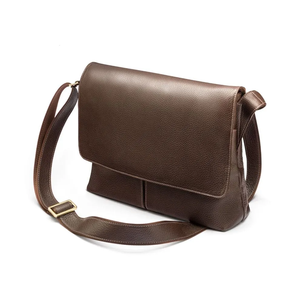 Courier's Leather Messenger Bag - Brown Pebble Grain