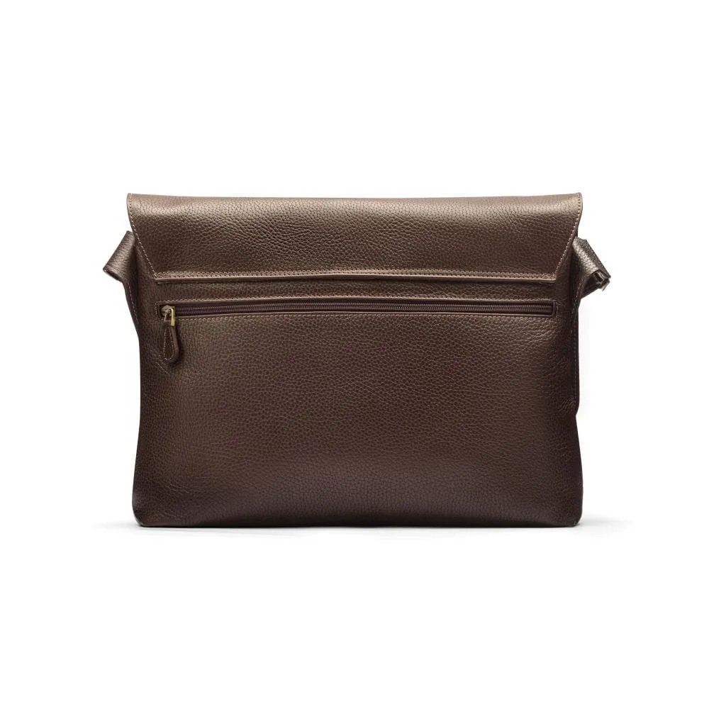 Courier's Leather Messenger Bag - Brown Pebble Grain