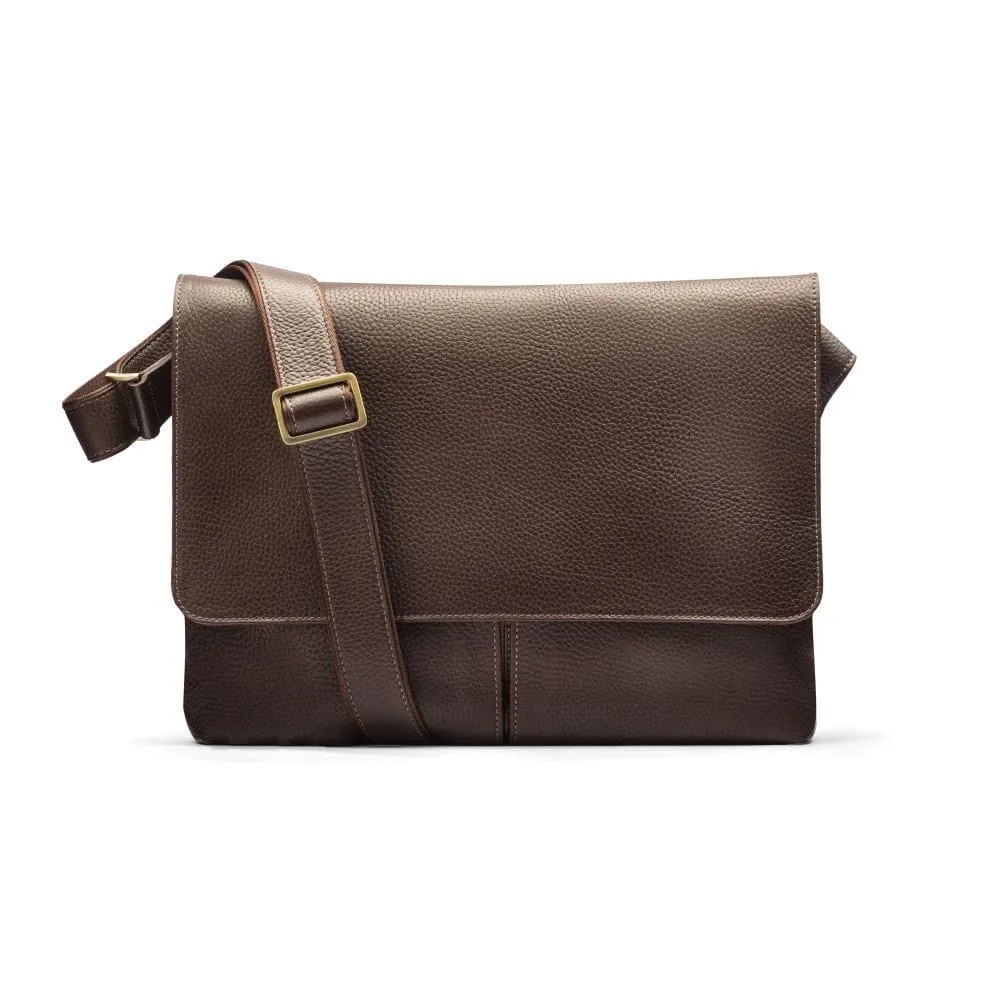 Courier's Leather Messenger Bag - Brown Pebble Grain